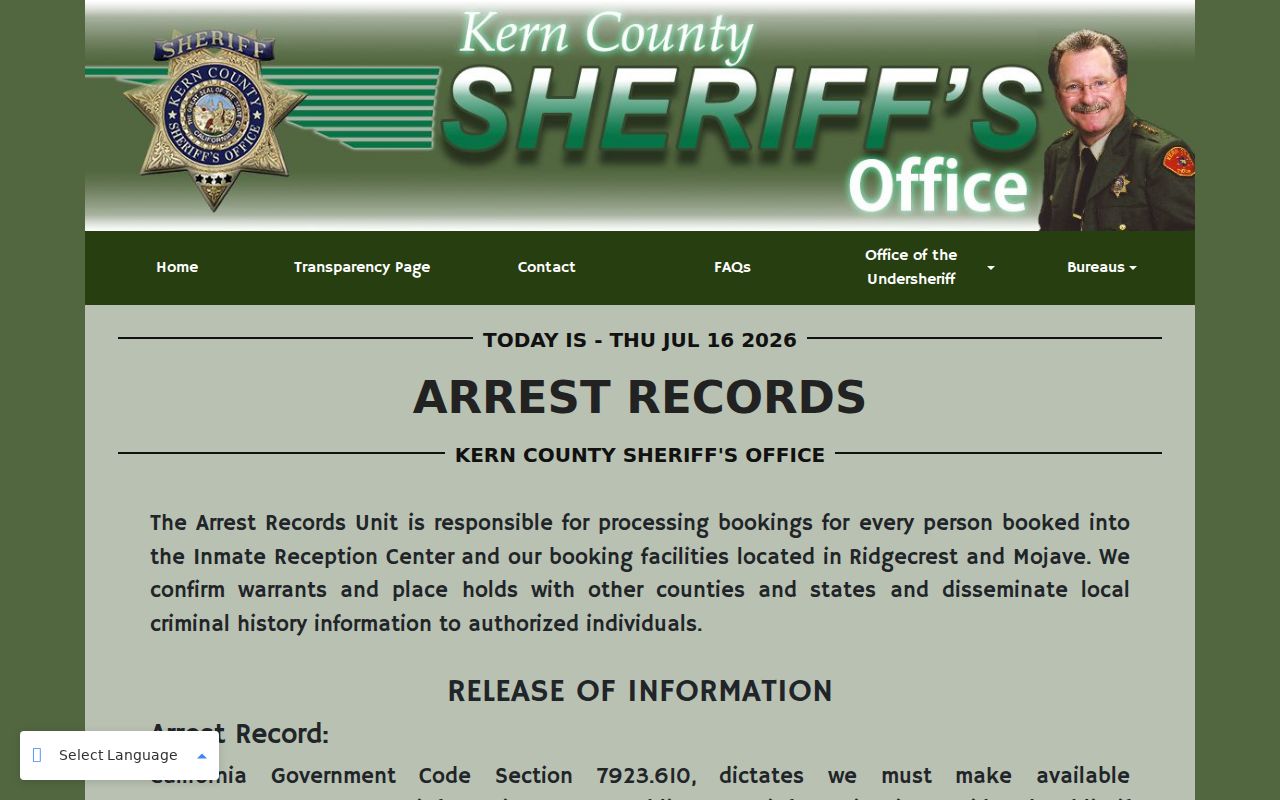 Kern County arrest lookup KCSO Arrest Records page
