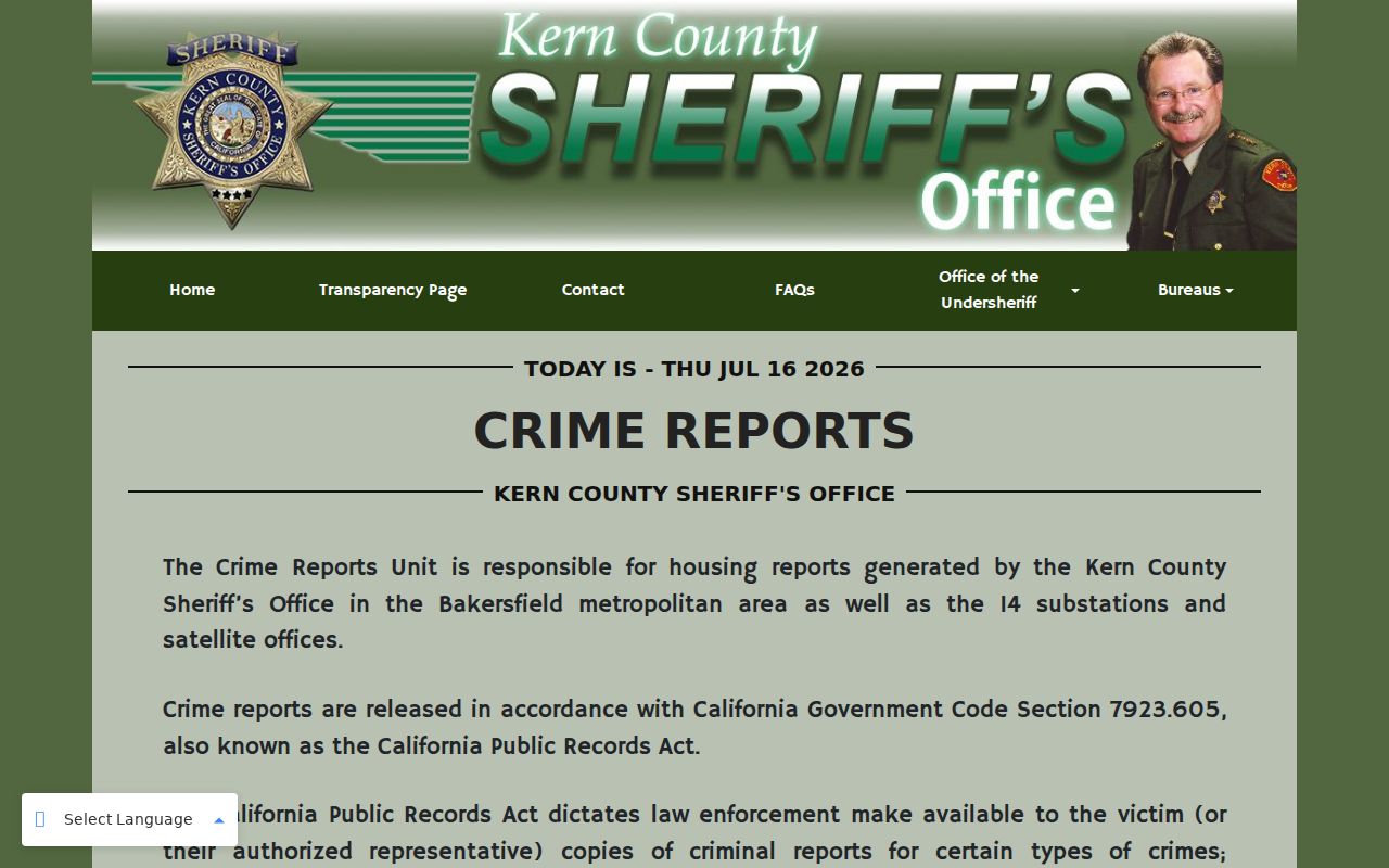 Kern County arrest lookup KCSO crime reports unit