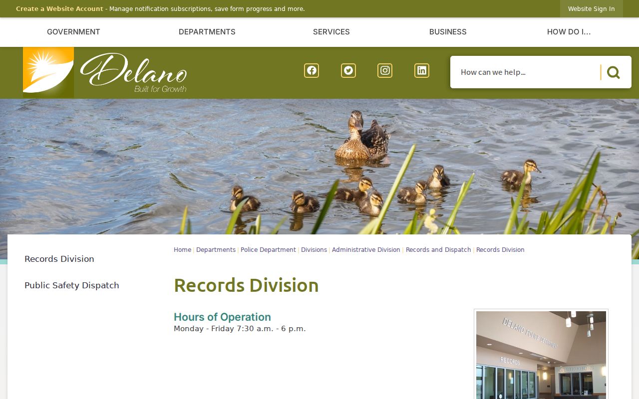 Delano criminal records fees and Police Records Division hours