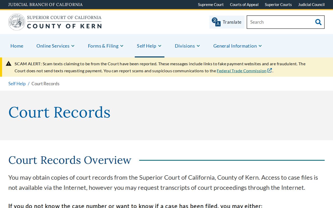 Kern County criminal court records copy process page