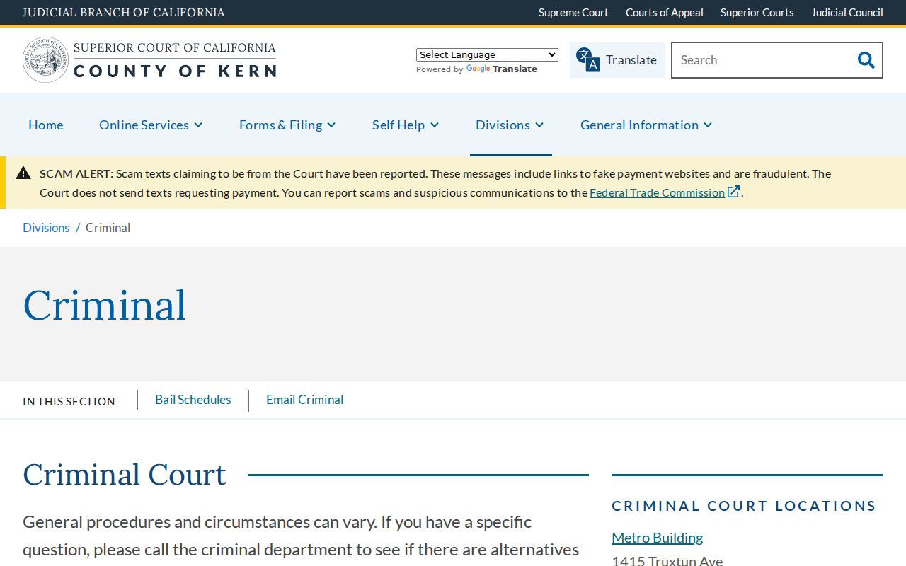 Kern County criminal court cases criminal division page