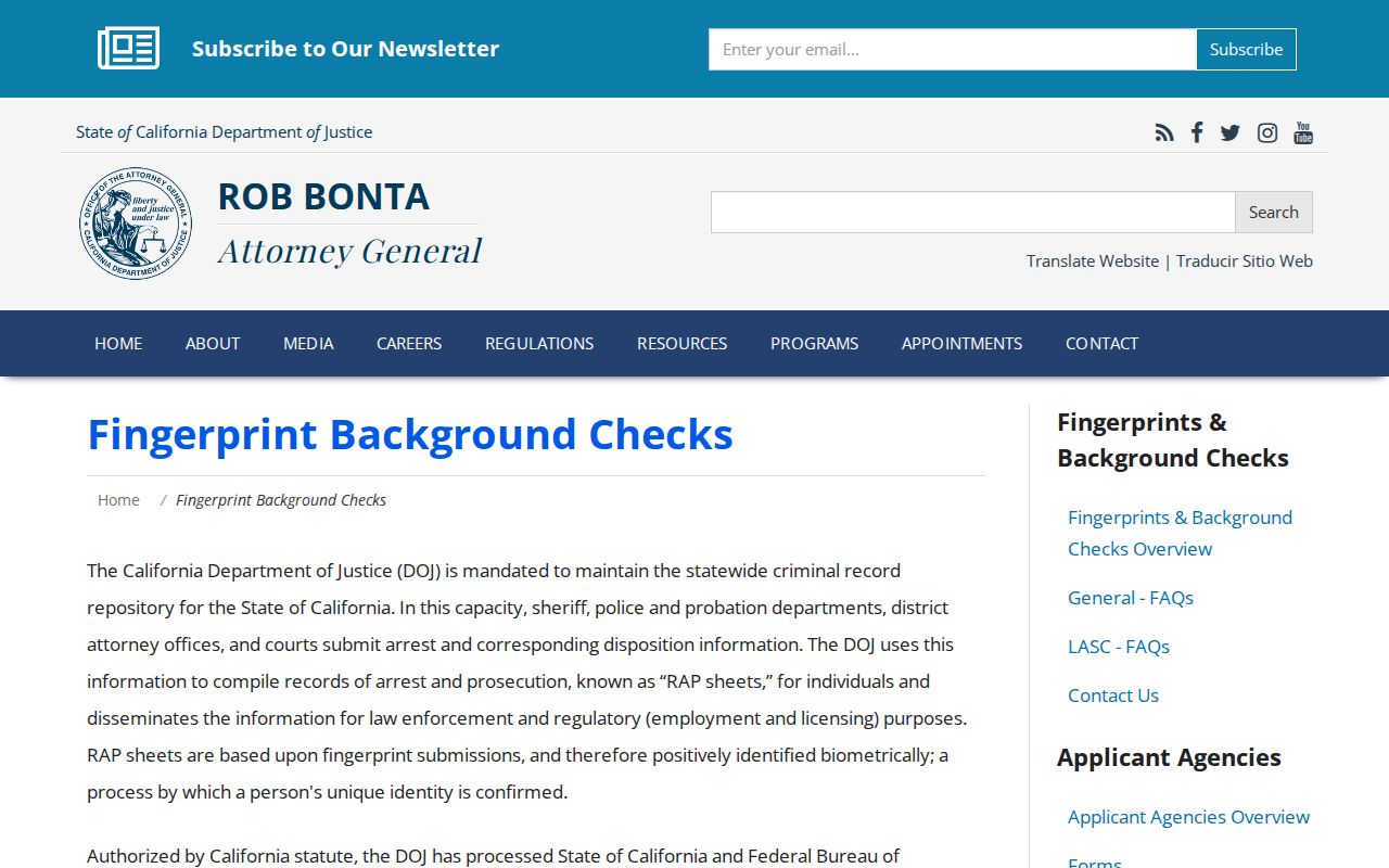 California Department of Justice fingerprint record review information