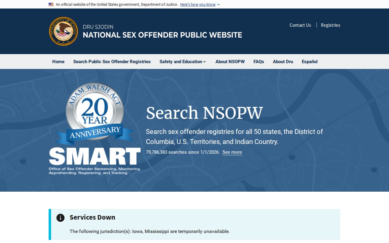 National Sex Offender Public Website search page