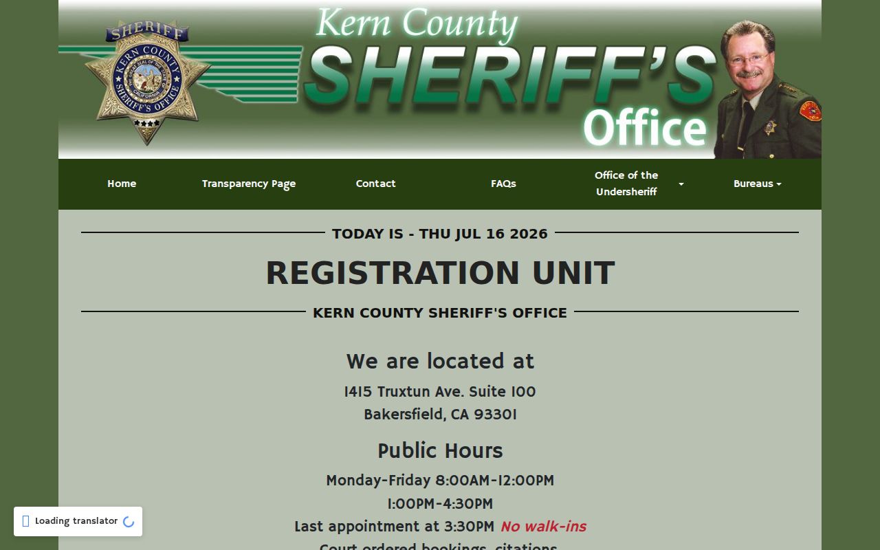 Kern County Sheriff Registration Unit information